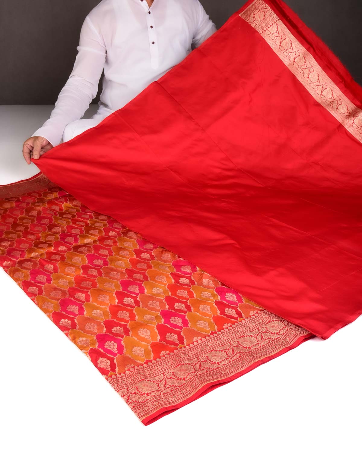 Bridal Multi-color Rangkaat Cutwork Brocade Handwoven Katan Silk Banarasi Saree-HolyWeaves