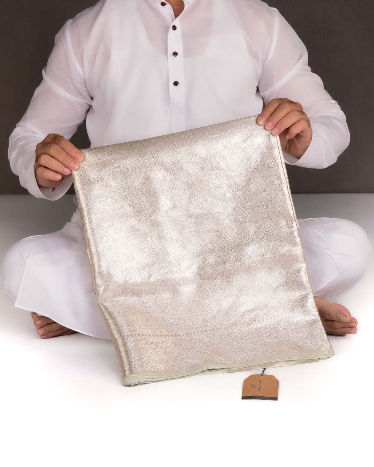 Metallic Silver Brocade Woven Tissue Banarasi Saree-HolyWeaves