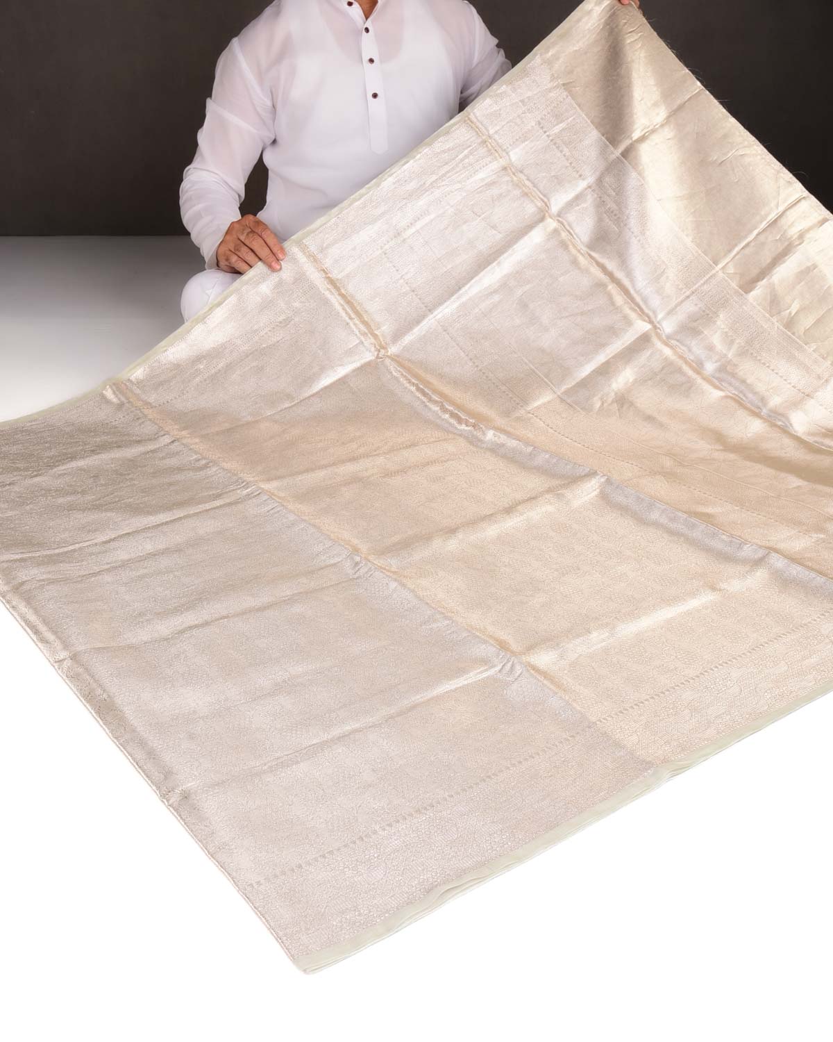 Metallic Silver Brocade Woven Tissue Banarasi Saree-HolyWeaves