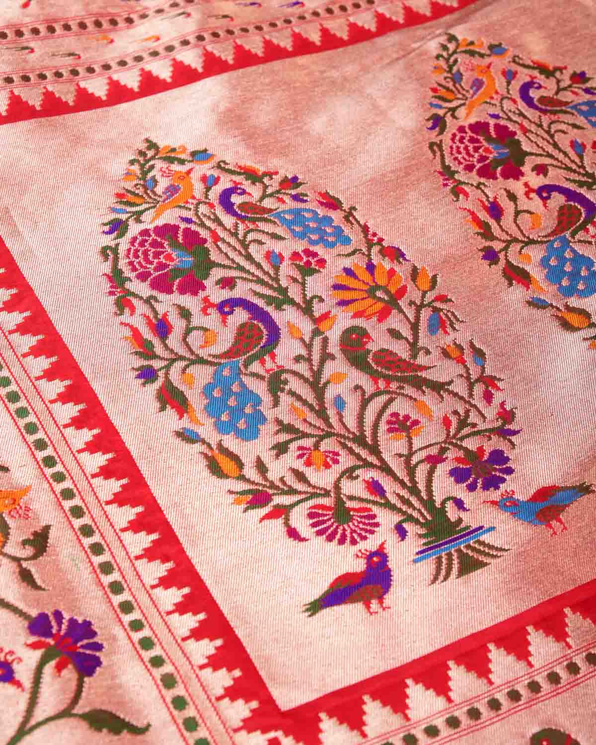 Sacramento Green Mayur Paithani Cutwork Brocade Handwoven Katan Silk Banarasi Saree