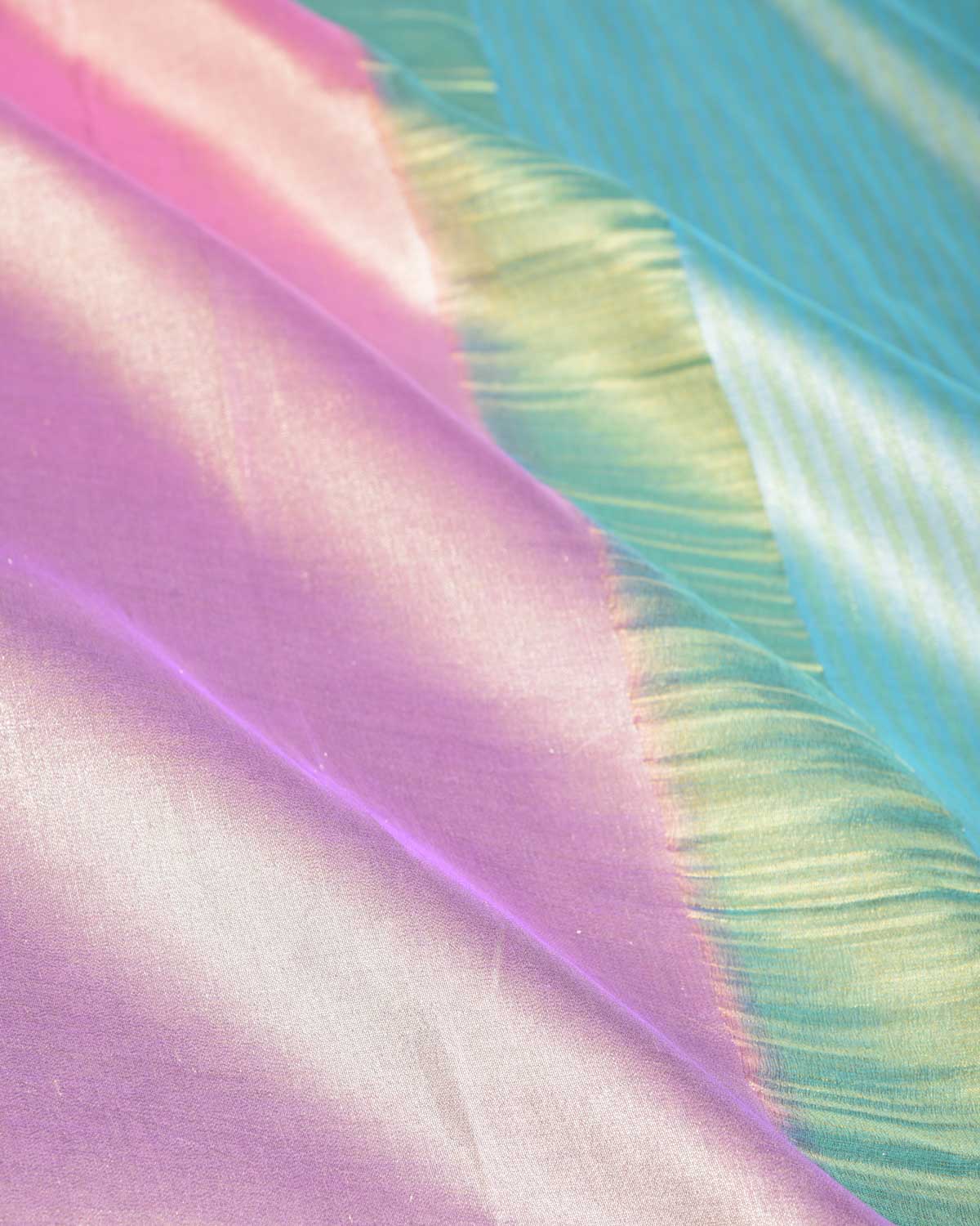 Ombre Metallic Pink-Mauve Brocade Woven Katan Tissue Banarasi Saree with Contrast Border Pallu-HolyWeaves