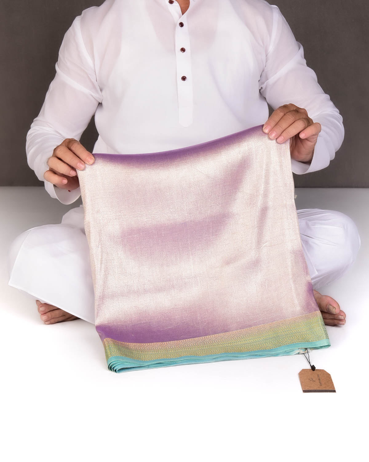 Ombre Metallic Pink-Mauve Brocade Woven Katan Tissue Banarasi Saree with Contrast Border Pallu-HolyWeaves