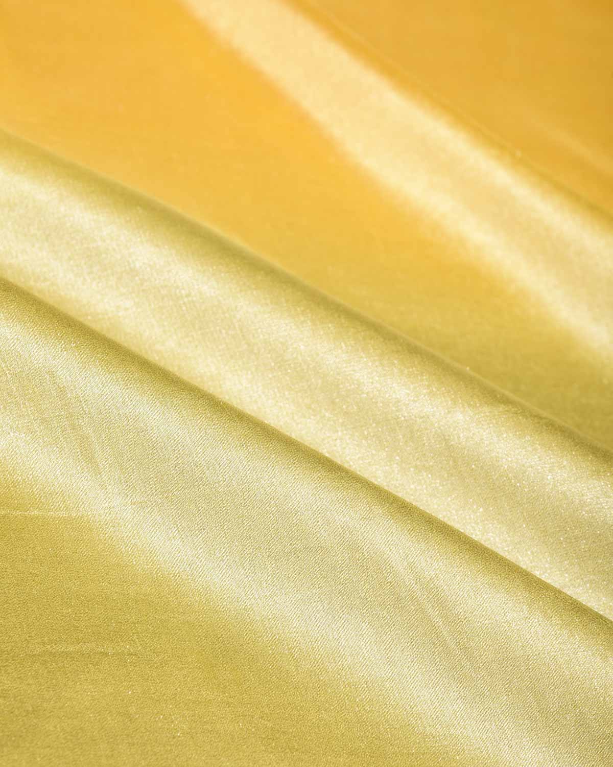 Ombre Metallic Yellow-Green Brocade Woven Katan Tissue Banarasi Saree with Contrast Border Pallu-HolyWeaves