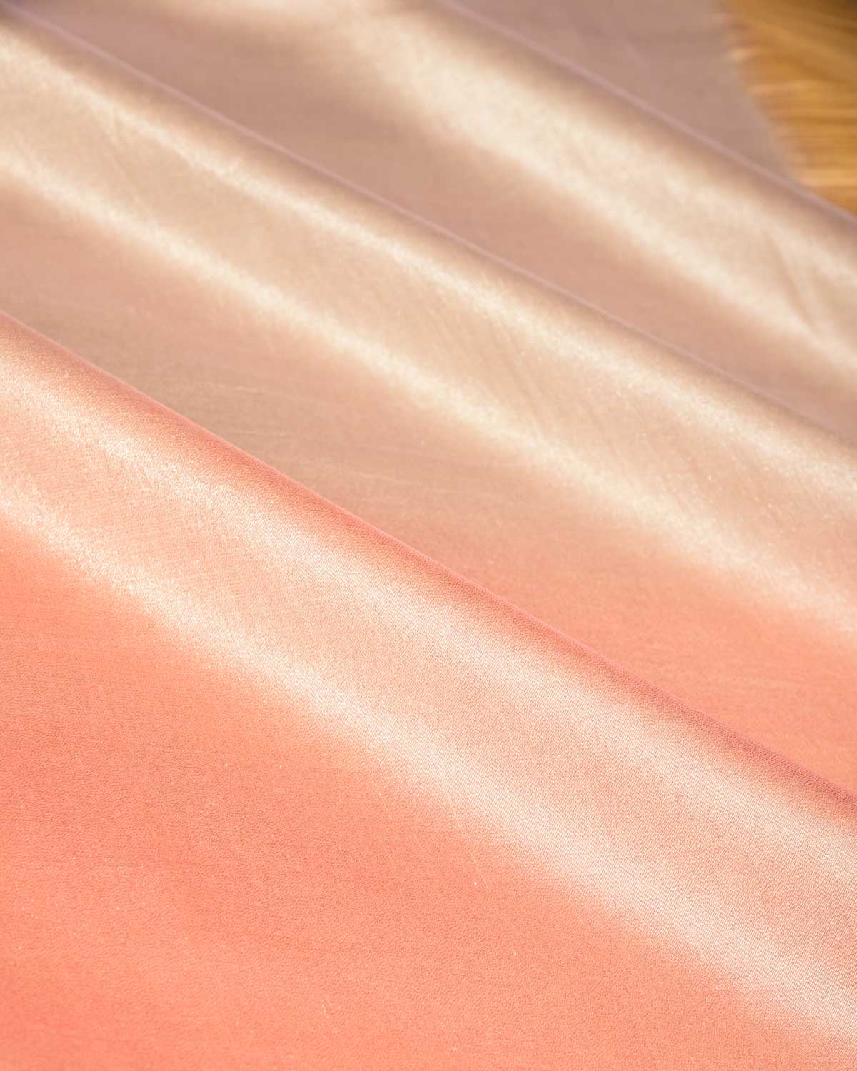 Ombre Metallic Peach-Beige Brocade Woven Katan Tissue Banarasi Saree with Contrast Border Pallu-HolyWeaves