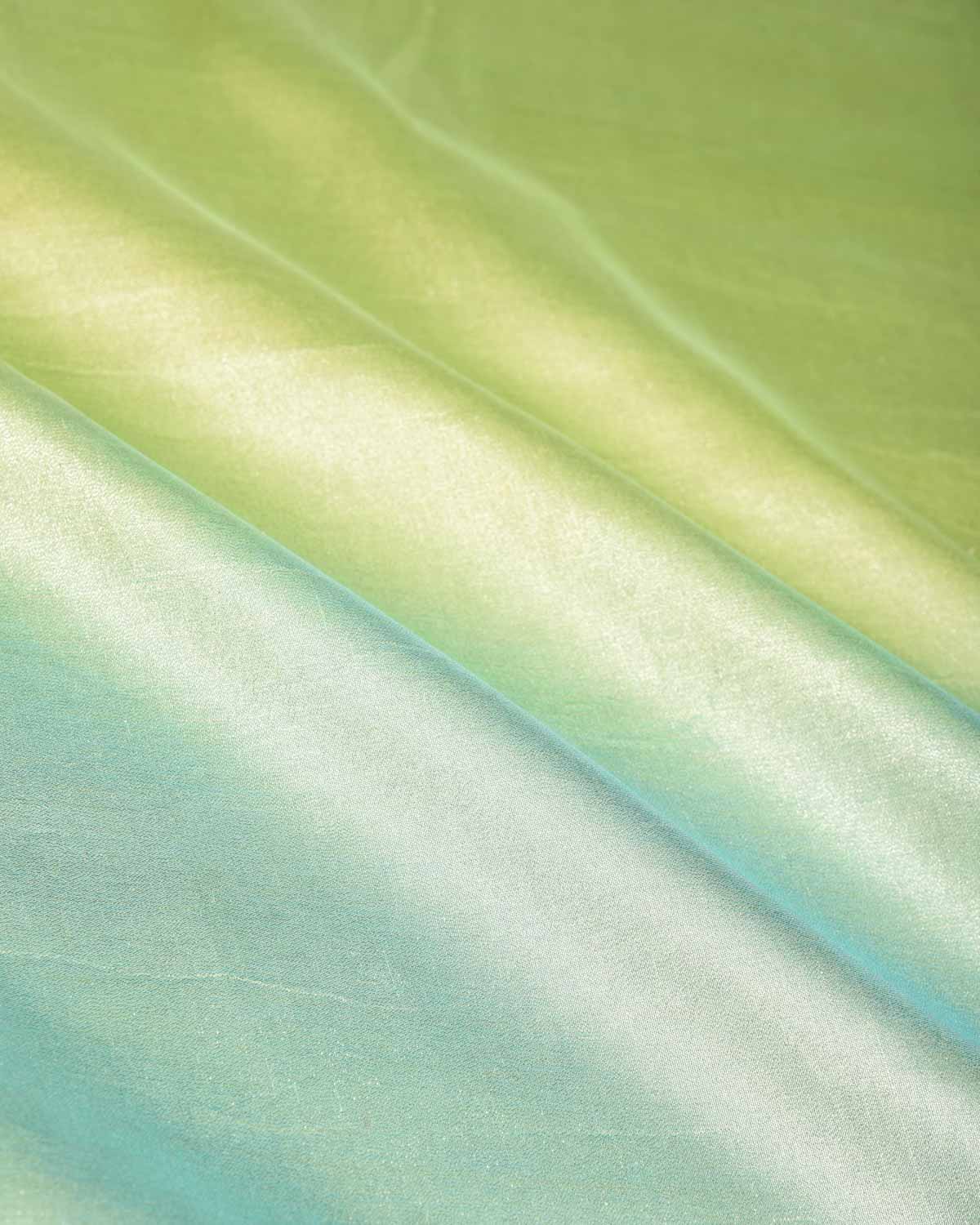 Ombre Metallic Blue-Green Brocade Woven Katan Tissue Banarasi Saree with Contrast Border Pallu-HolyWeaves