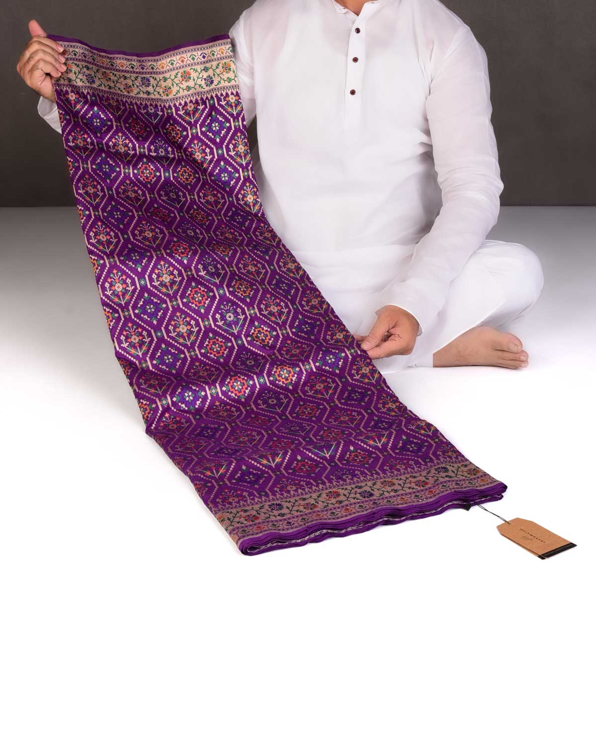 Purple Tehra Patola Cutwork Brocade Handwoven Katan Silk Banarasi Saree-HolyWeaves