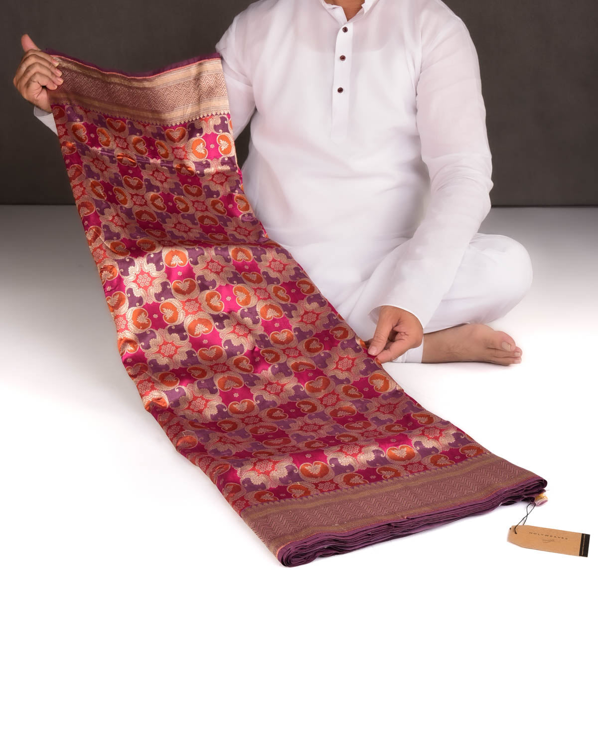 Multi-color Tehra Jaal Cutwork Brocade Handwoven Katan Silk Banarasi Saree-HolyWeaves