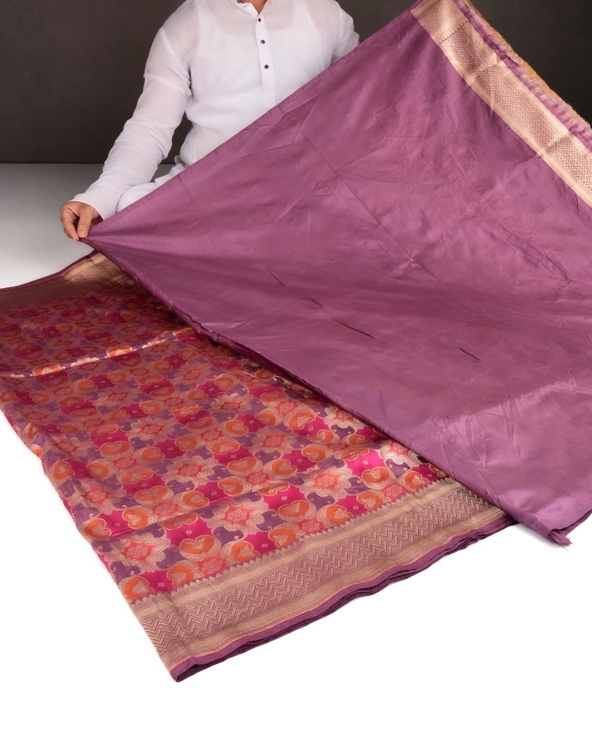Multi-color Tehra Jaal Cutwork Brocade Handwoven Katan Silk Banarasi Saree-HolyWeaves