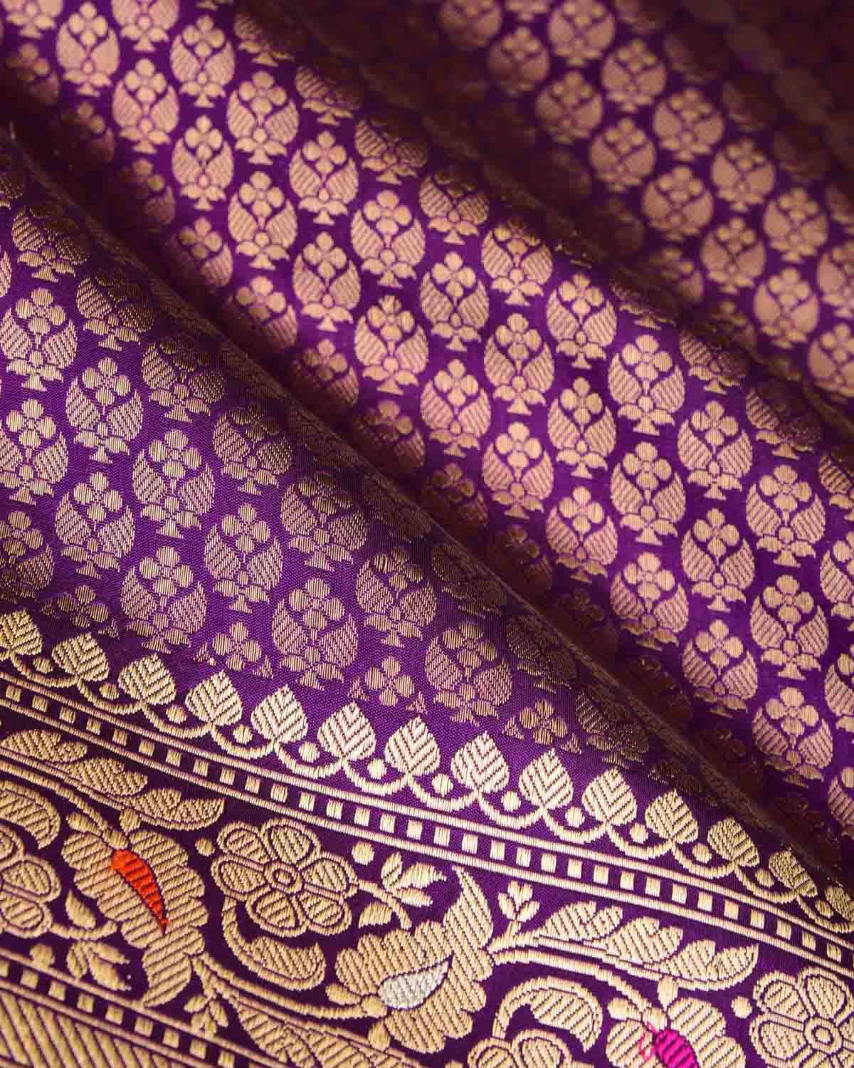 Purple Gold Zari Kadhuan Brocade Handwoven Katan Silk Banarasi Saree-HolyWeaves