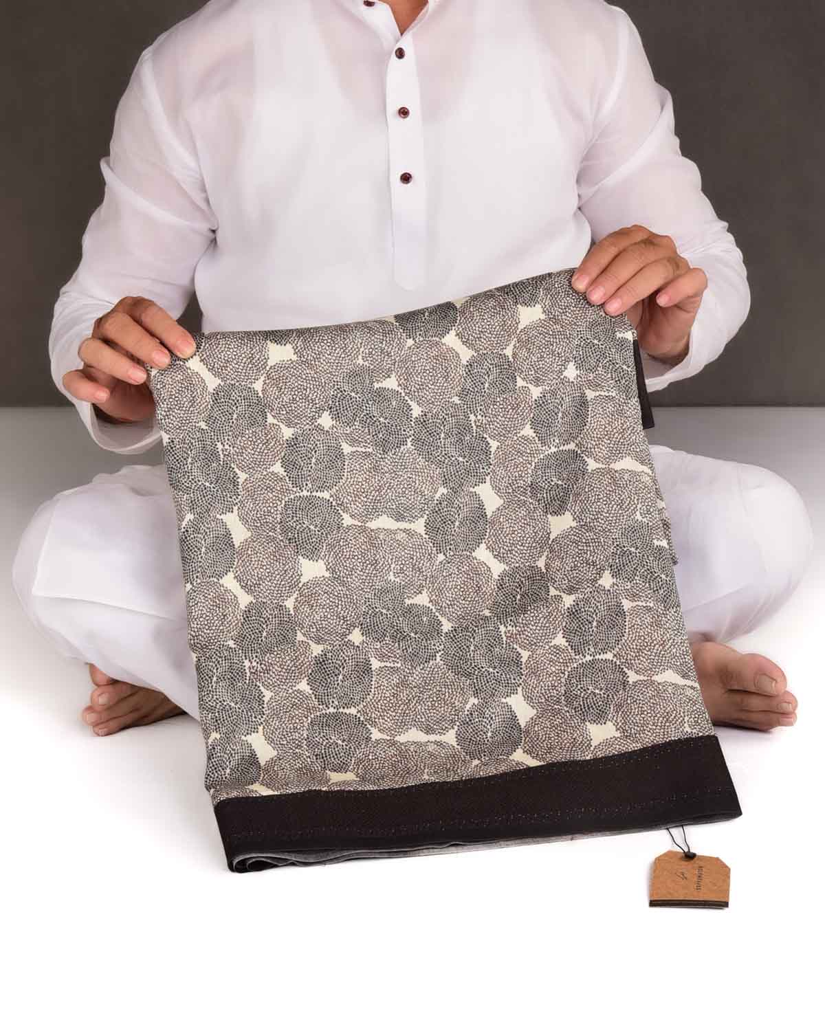 Brown & Cream Abstract Floral Printed Cotton Silk Saree-HolyWeaves