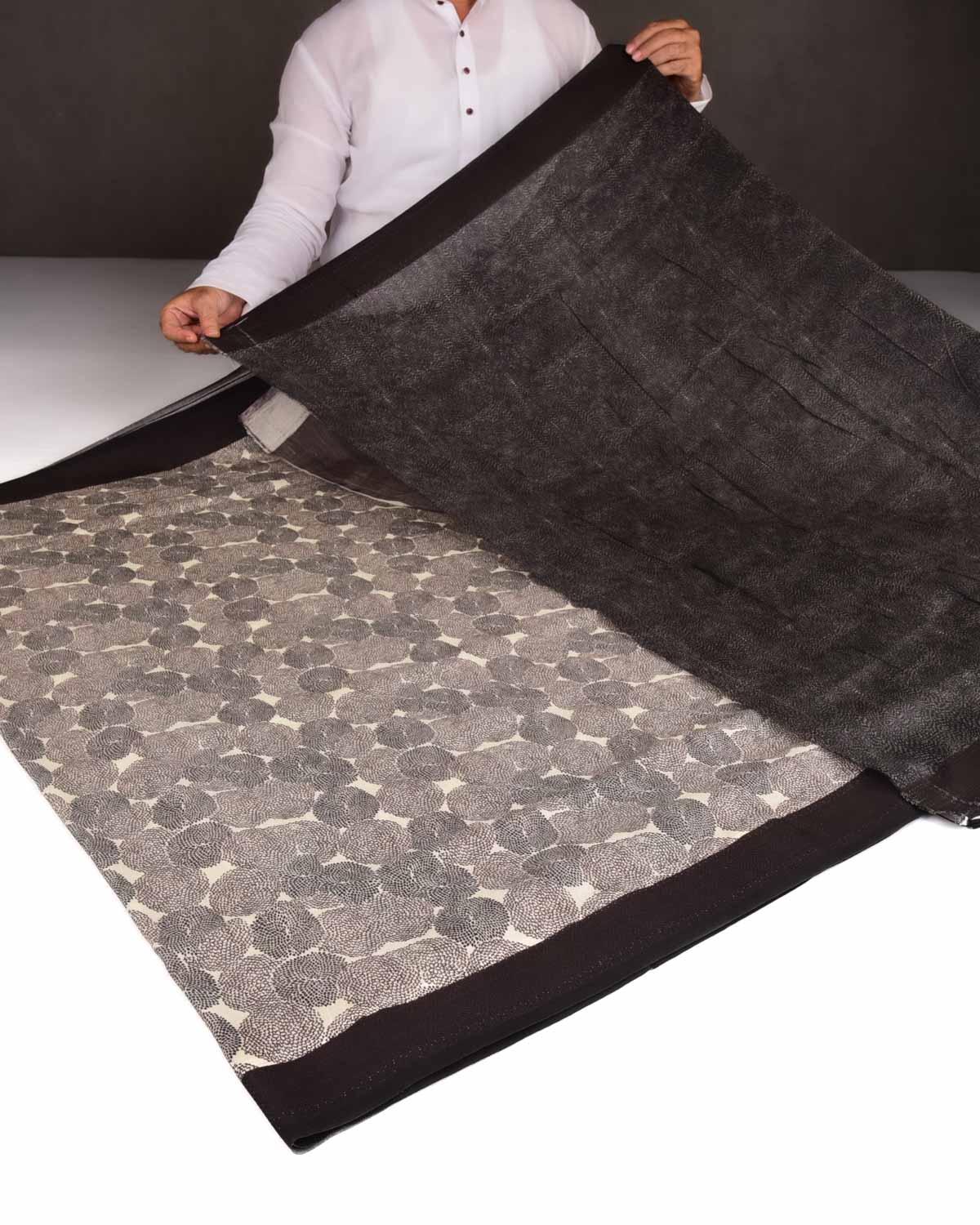 Brown & Cream Abstract Floral Printed Cotton Silk Saree-HolyWeaves