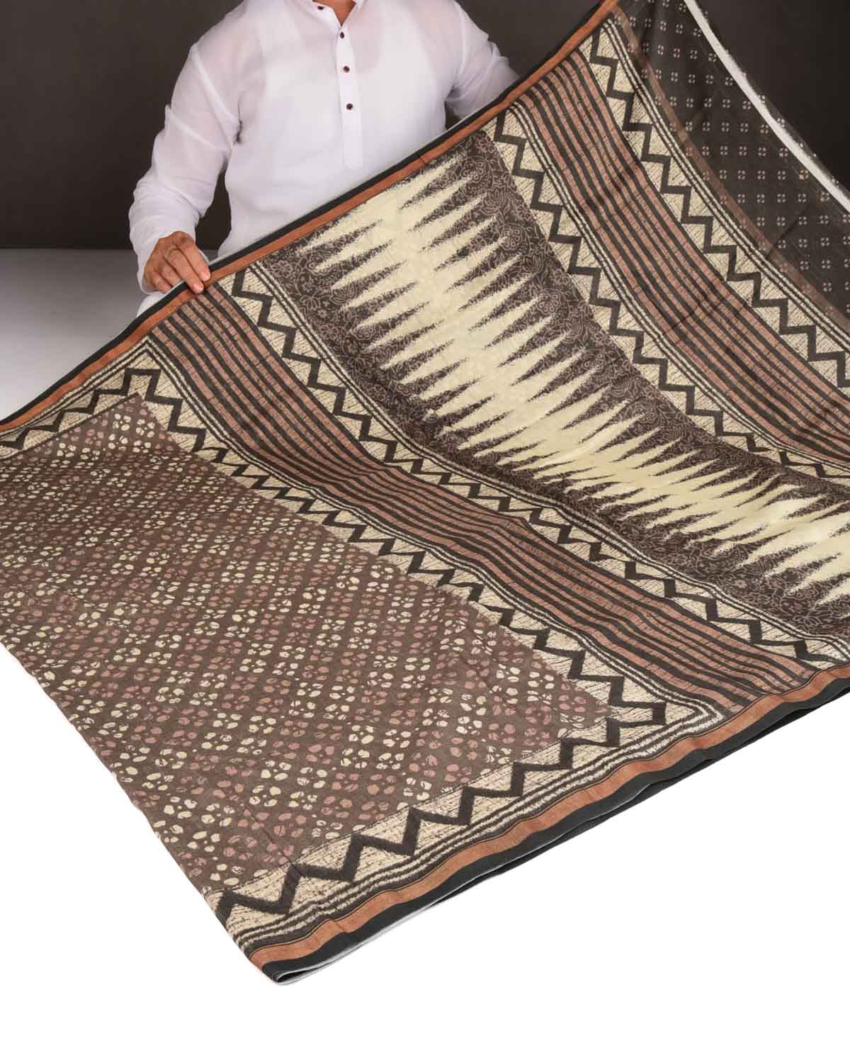 Brown Abstract Pebbles Printed Cotton Silk Saree-HolyWeaves