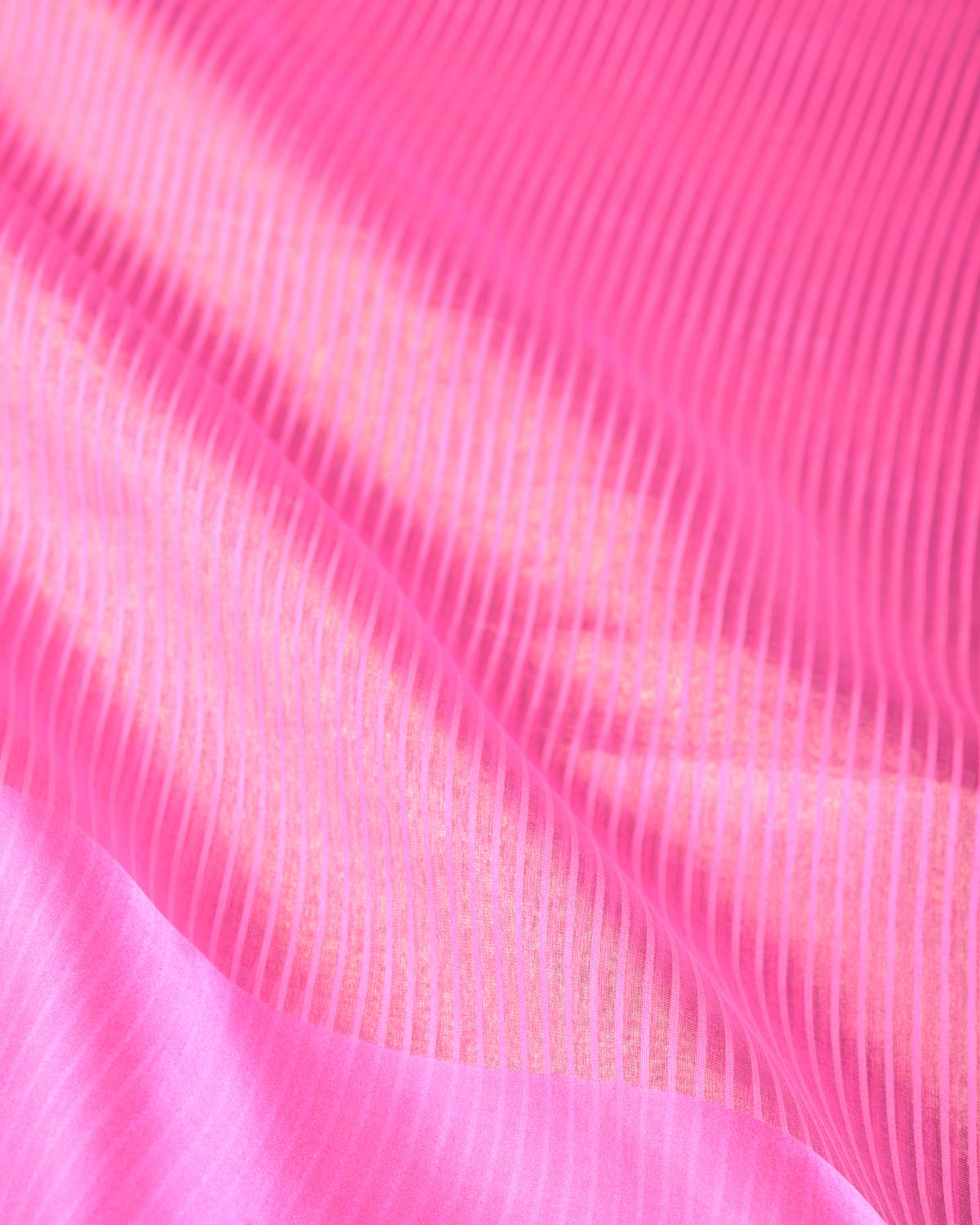 Pink Gold Zari Stripes Brocade Woven Spun Silk Banarasi Saree with Satin Border