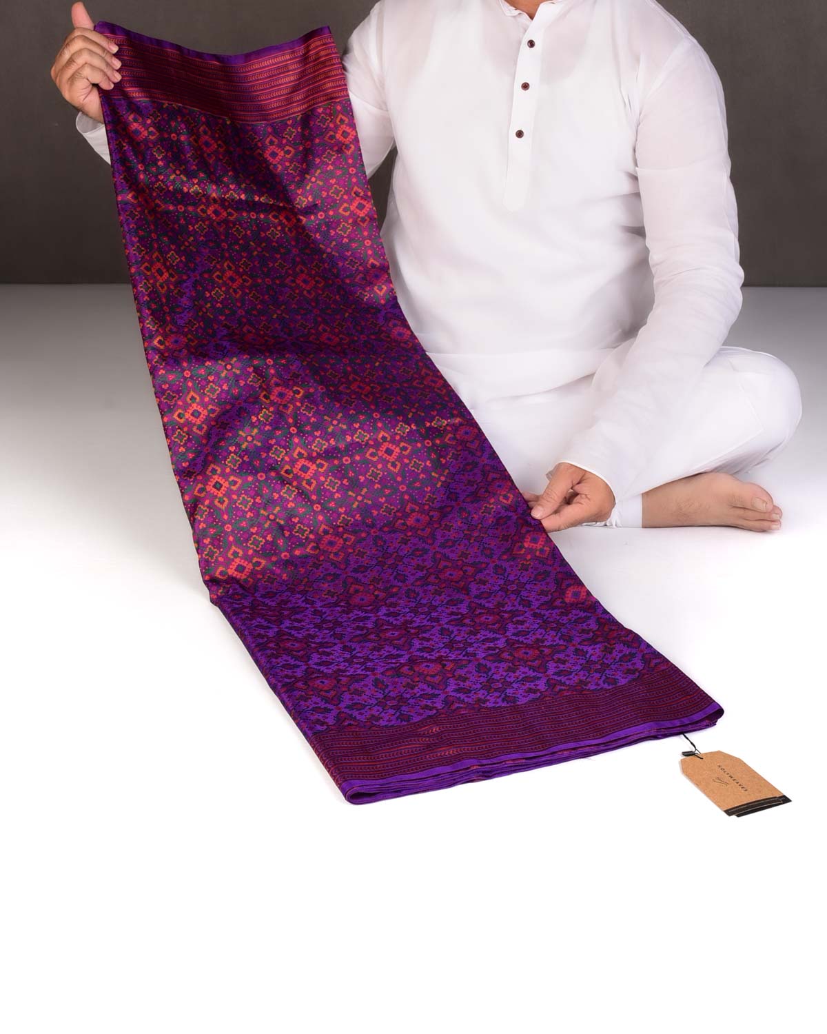 Purple Traditional Patola Satin Jamawar Handwoven Katan Silk Saree-HolyWeaves