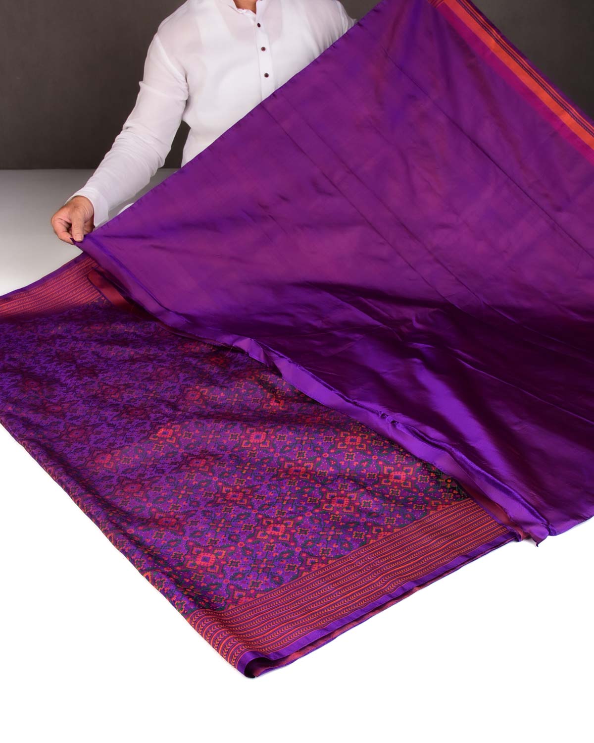 Purple Traditional Patola Satin Jamawar Handwoven Katan Silk Saree-HolyWeaves