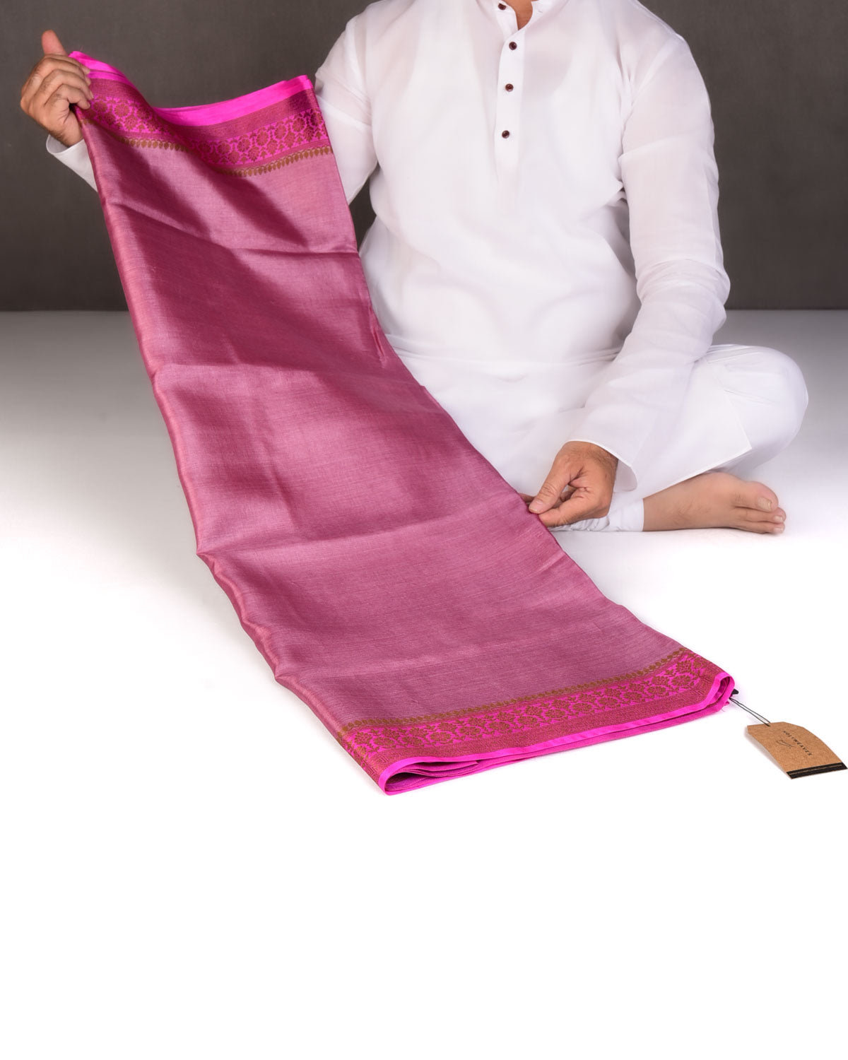 English Lavender Solid Woven Tasar Silk Saree with Contrast Border Pallu-HolyWeaves