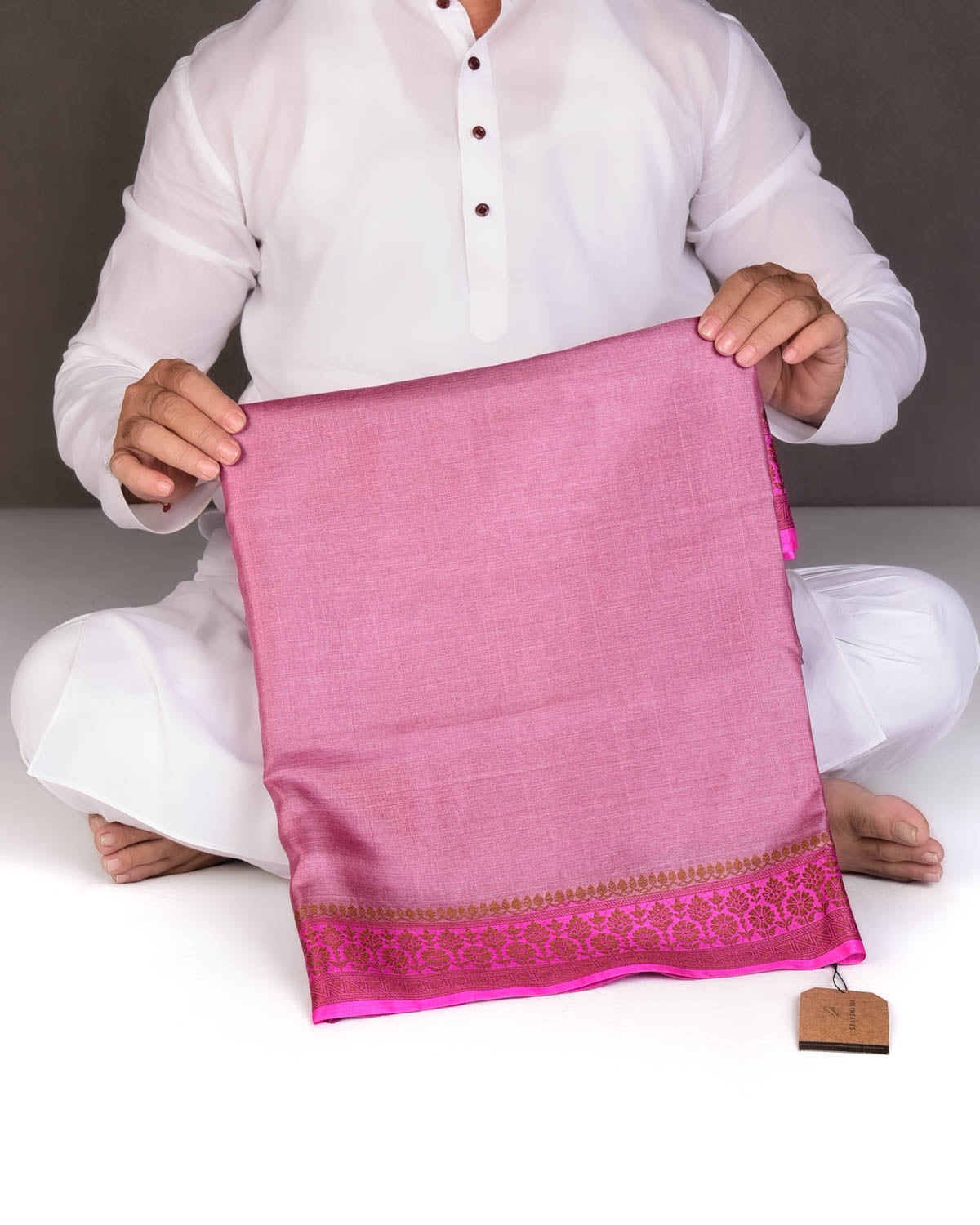 English Lavender Solid Woven Tasar Silk Saree with Contrast Border Pallu-HolyWeaves