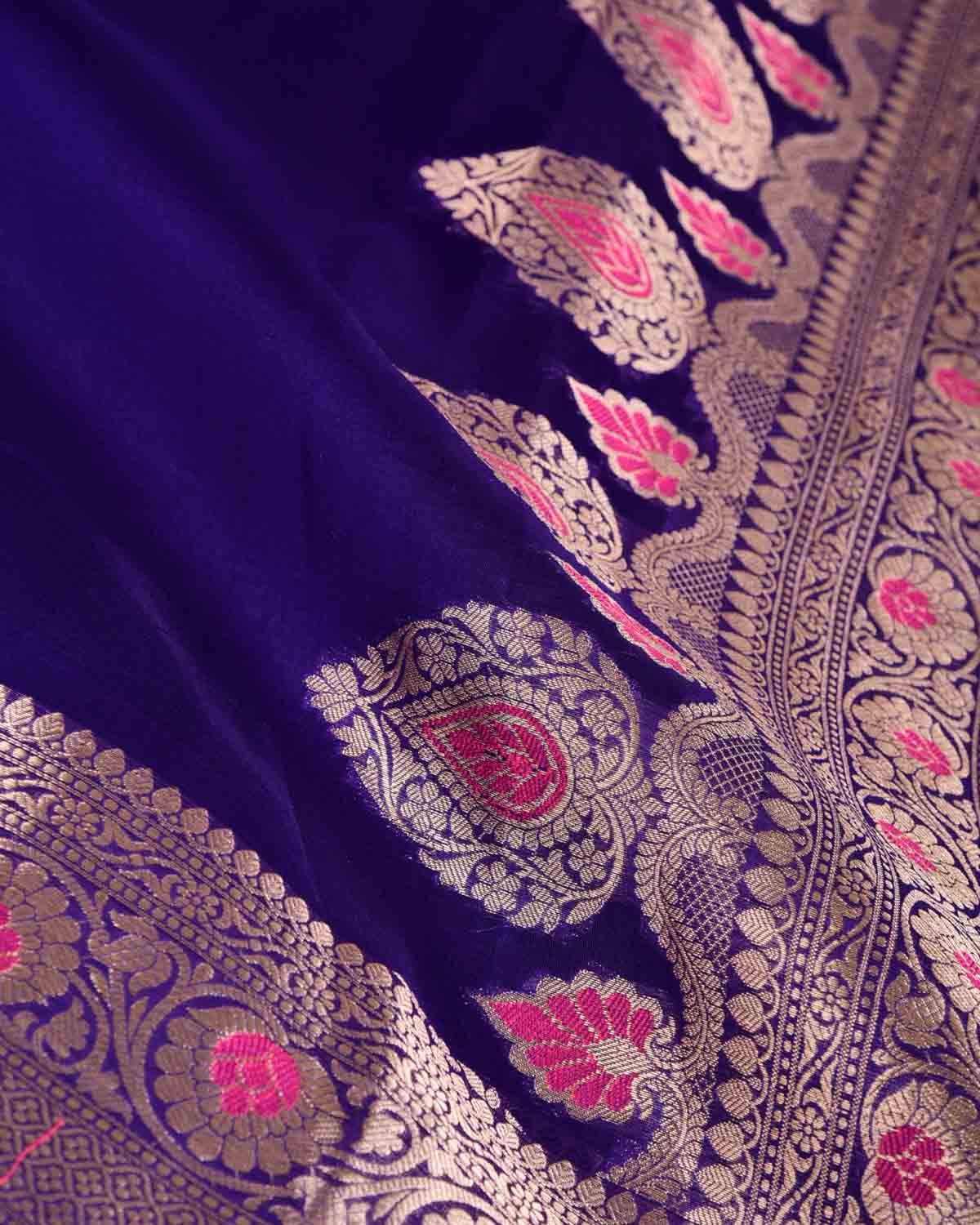 Purple Cutwork Brocade Woven Kora Silk Banarasi Saree with Gold Zari and Meenkari Border Pallu