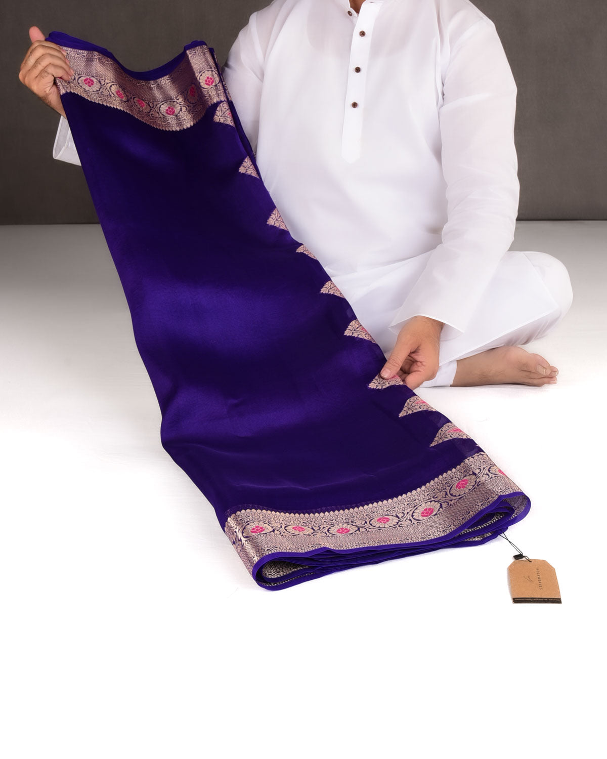 Purple Cutwork Brocade Woven Kora Silk Banarasi Saree with Gold Zari and Meenkari Border Pallu