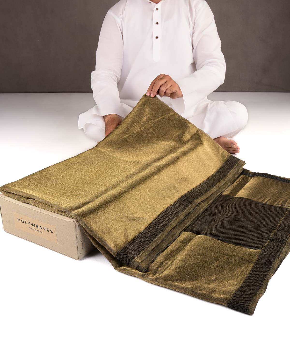 Metallic Gold WATERMARK Illusion Waves Tanchoi Handwoven Kora Tissue Banarasi Saree