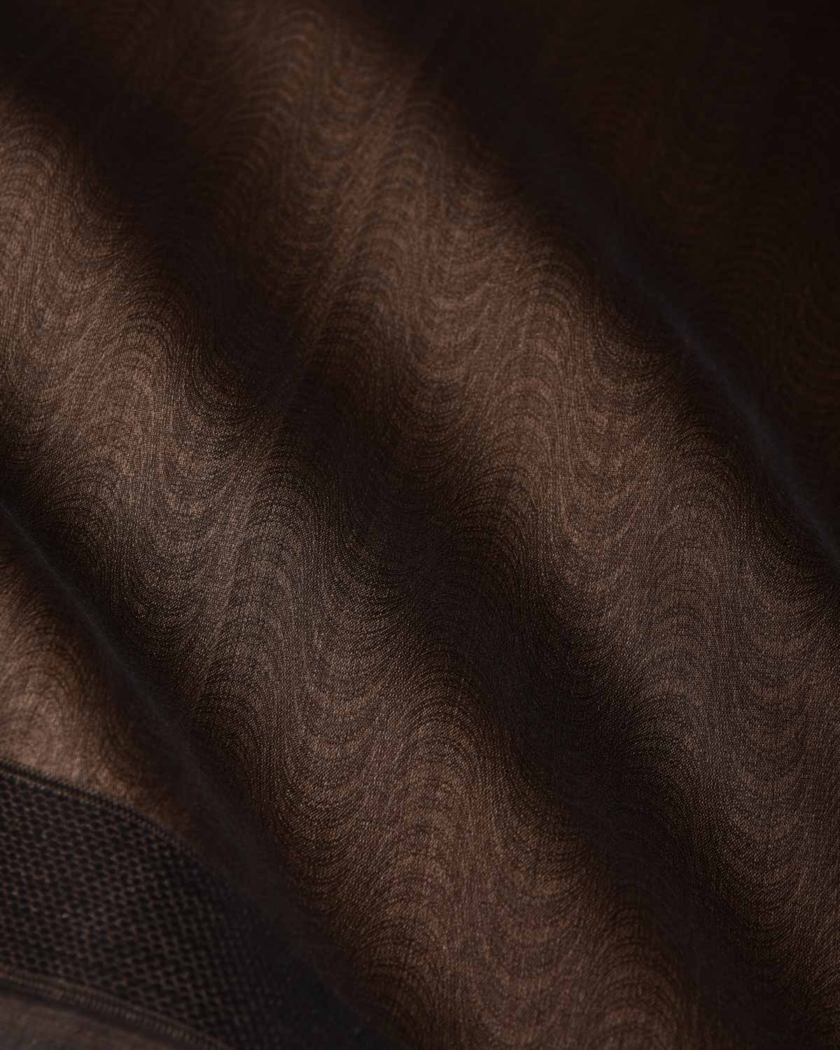 Brown WATERMARK Illusion Waves Tanchoi Handwoven Kora Silk Banarasi Saree-HolyWeaves