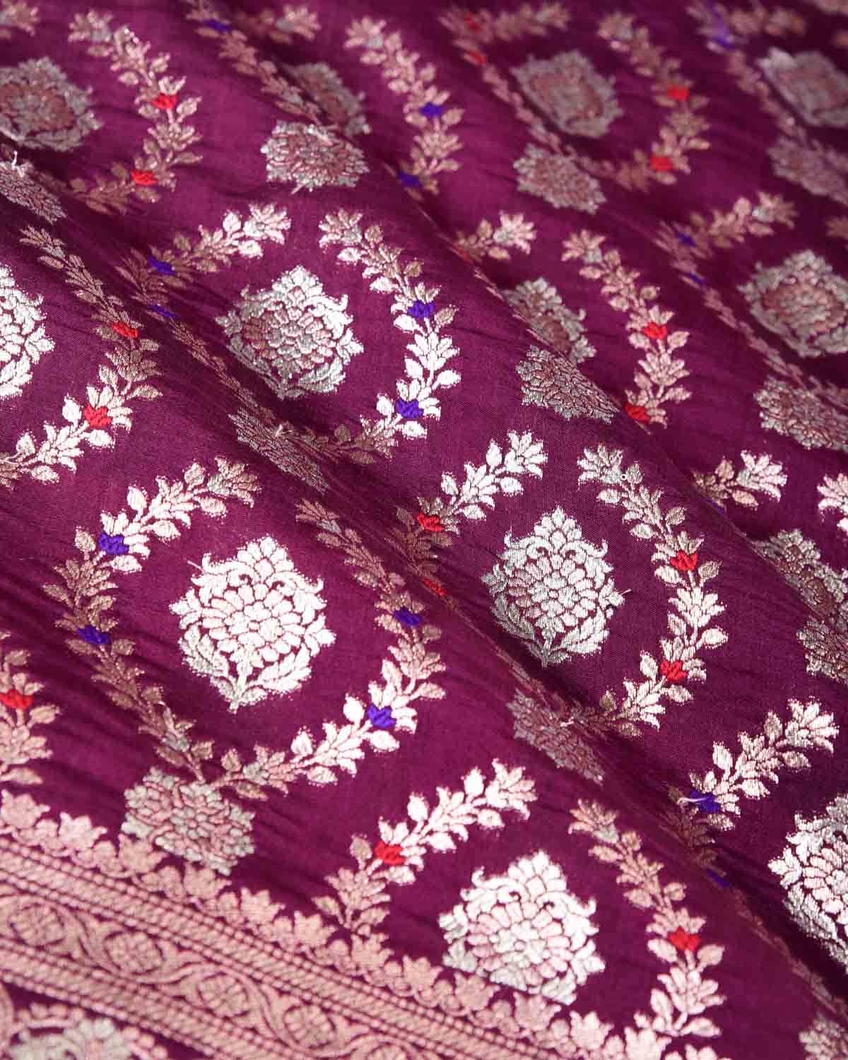 Purple Gold & Silver Zari with Meenekari Cutwork Brocade Woven Spun Silk Banarasi Saree