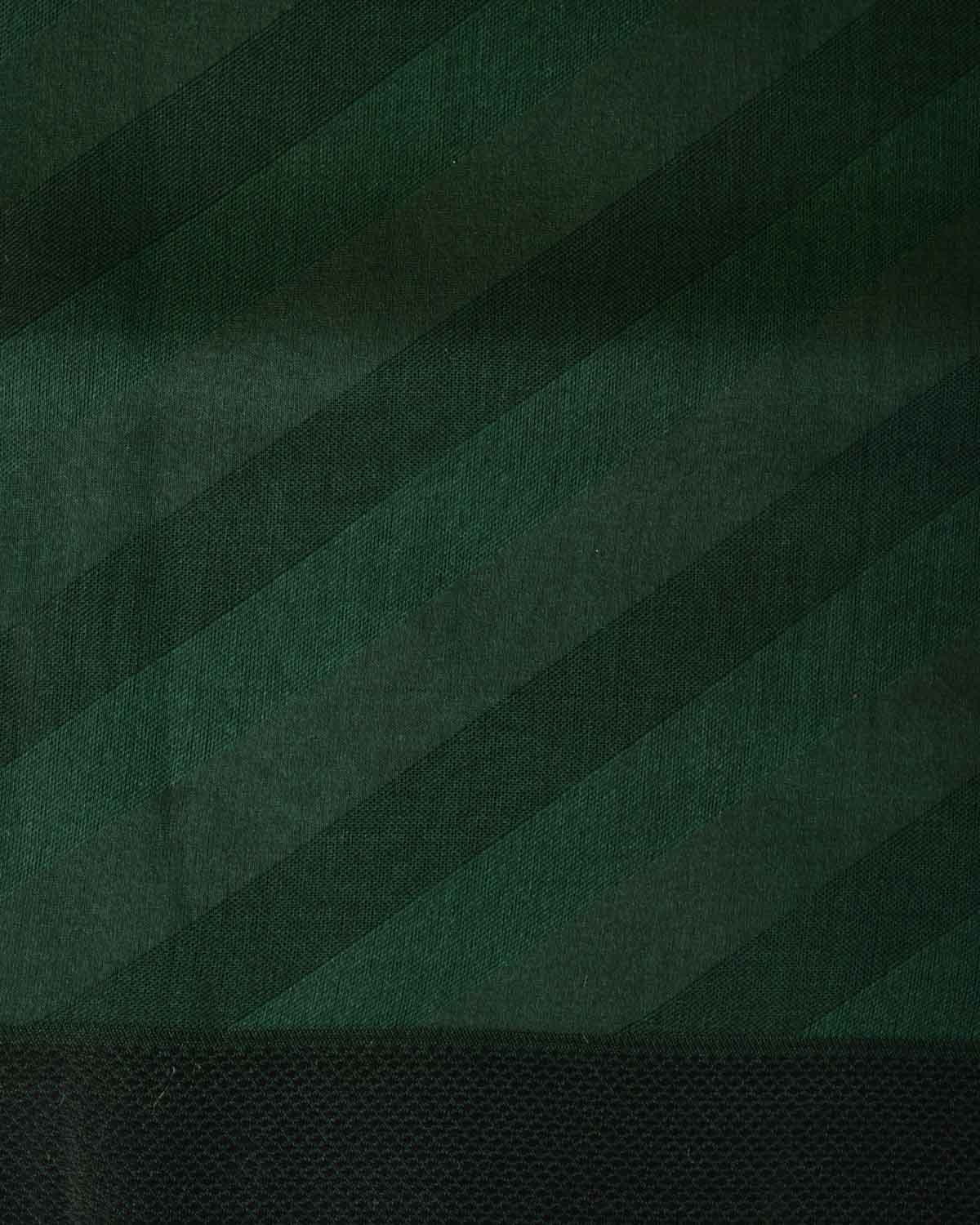 Midnight Green WATERMARK Diagonal Stripes Tanchoi Handwoven Kora Silk Banarasi Saree-HolyWeaves