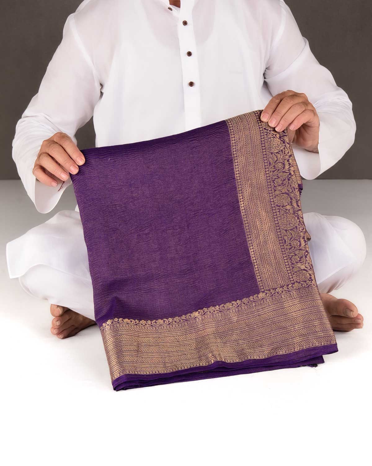 Metallic Purple Brocade Woven Crush Muga Tissue Banarasi Saree-HolyWeaves