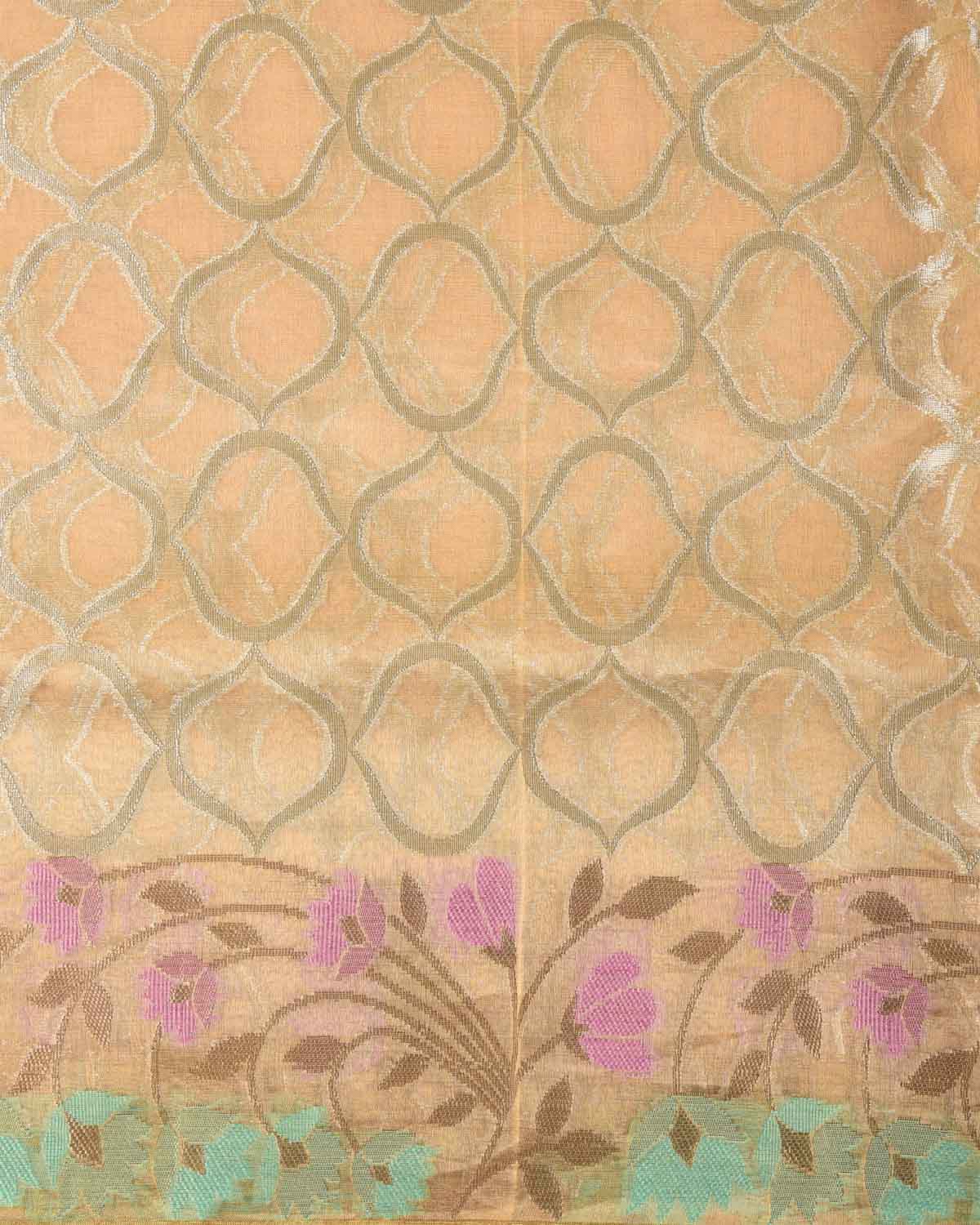 Metallic Gold Silver Zari Grids Cutwork Brocade Woven Tissue Banarasi Saree with Meenekari Border Pallu-HolyWeaves