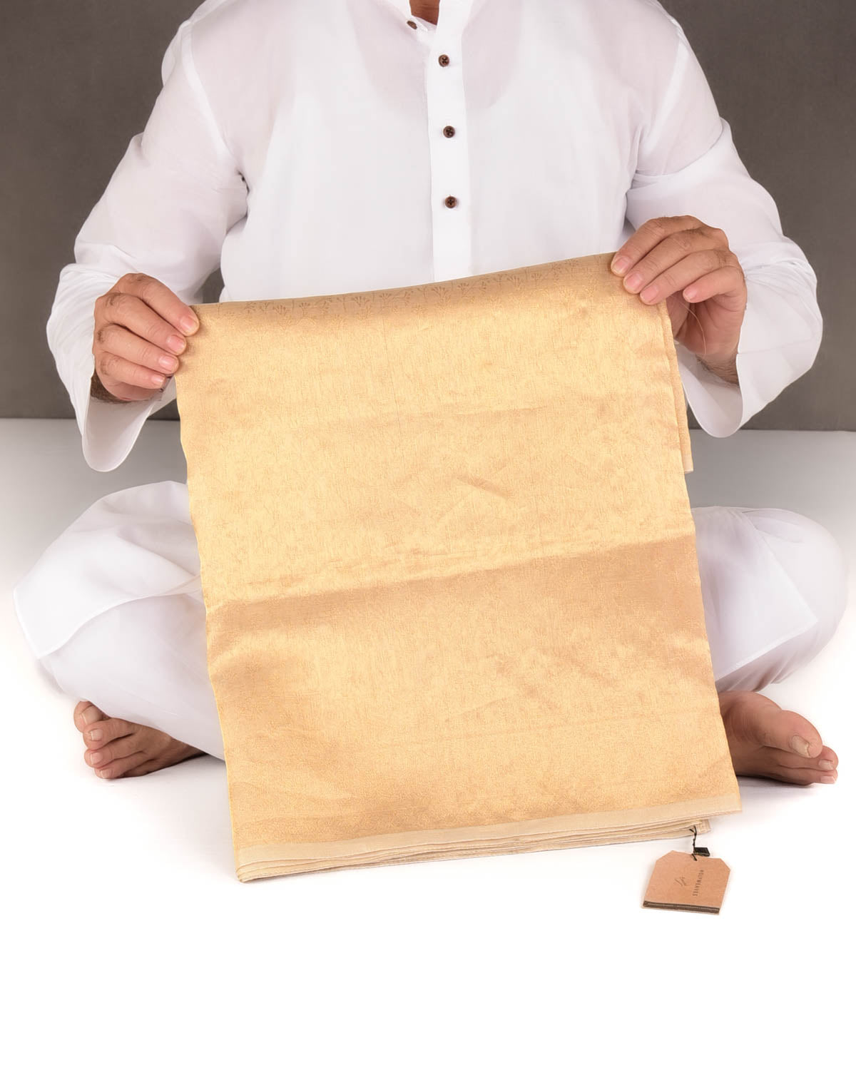 Metallic Yellow Gold Self Tanchoi Woven Kora Tissue Banarasi Saree-HolyWeaves