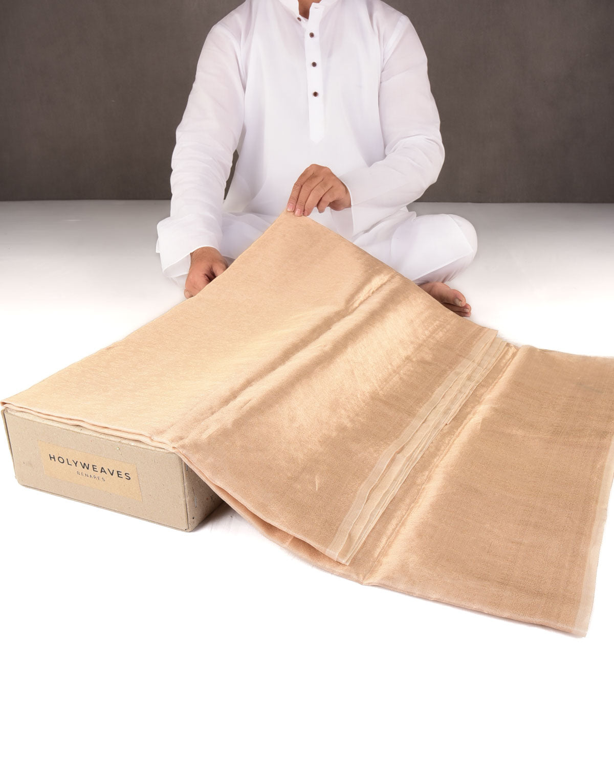 Metallic Gold Self Tanchoi Woven Kora Tissue Banarasi Saree-HolyWeaves