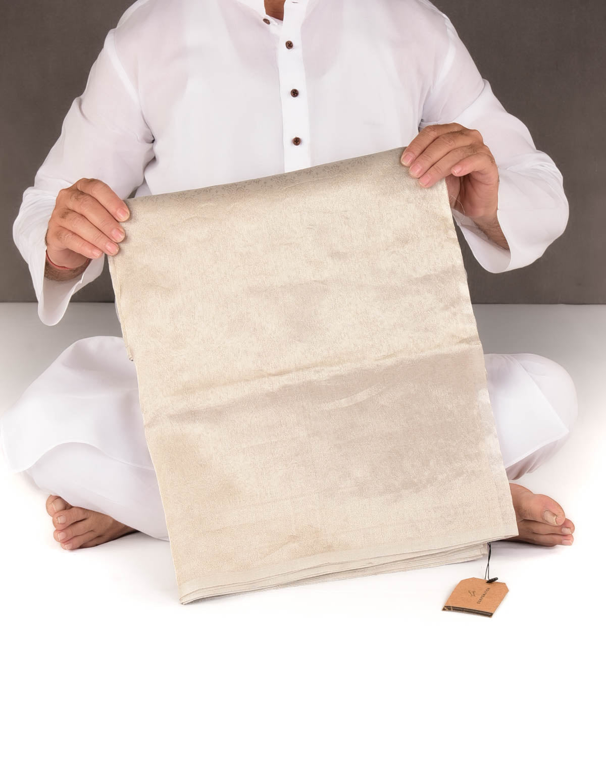 Metallic Silver Self Tanchoi Woven Kora Tissue Banarasi Saree-HolyWeaves