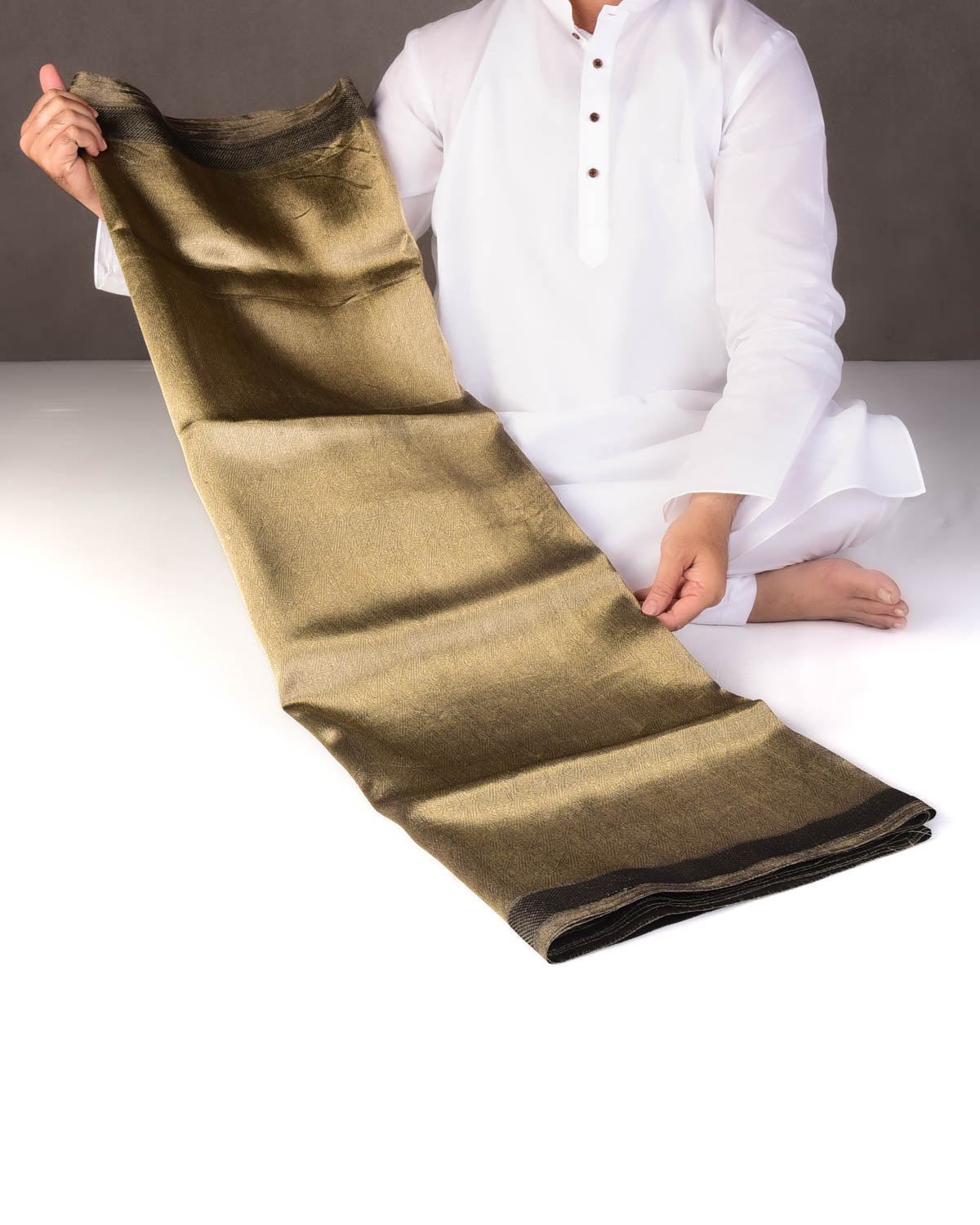 Metallic Gold WATERMARK Abstract Geometry Brocade Handwoven Kora Silk Banarasi Saree-HolyWeaves