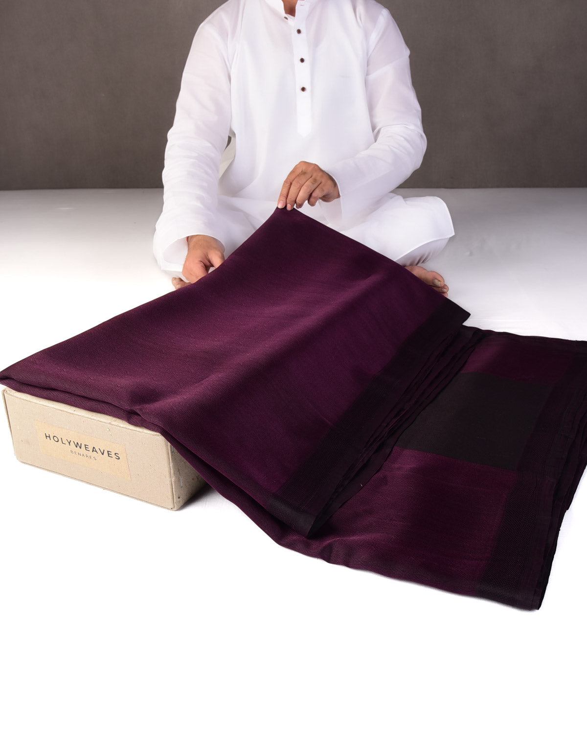 Purple WATERMARK Abstract Geometry Brocade Handwoven Kora Silk Banarasi Saree-HolyWeaves