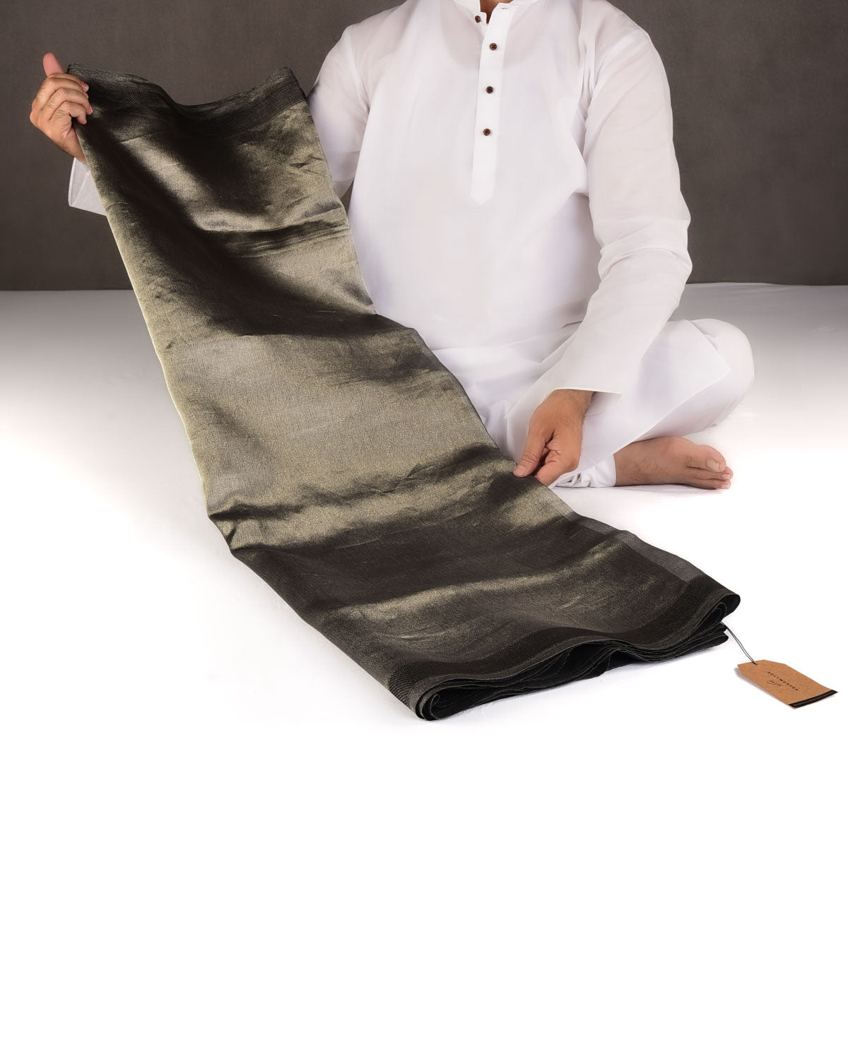 Metallic Silver WATERMARK Abstract Geometry Brocade Handwoven Kora Tissue Banarasi Saree-HolyWeaves