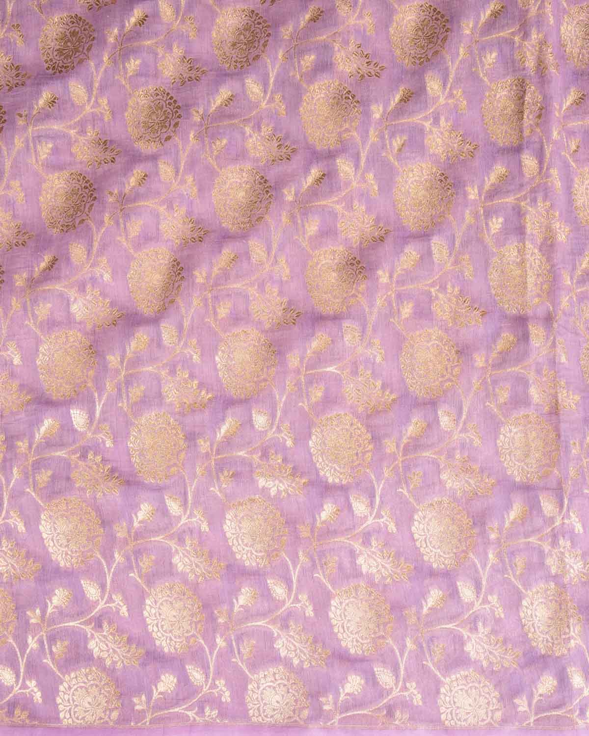 Mauve Dye Gold Zari Floral Jaal Cutwork Brocade Woven Cotton Silk Banarasi Saree