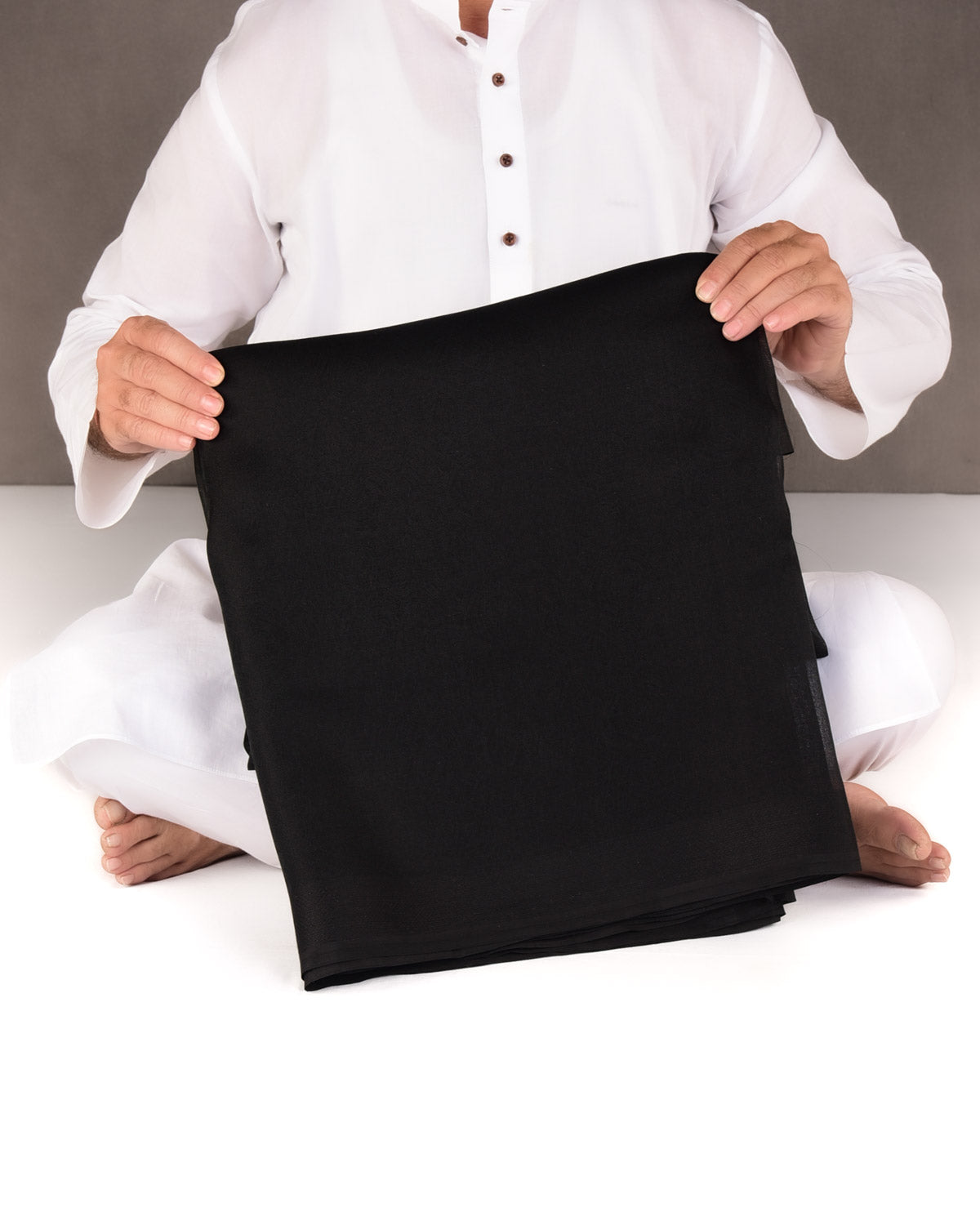 Black WATERMARK Spider Web Tanchoi Handwoven Kora Silk Banarasi Saree-HolyWeaves