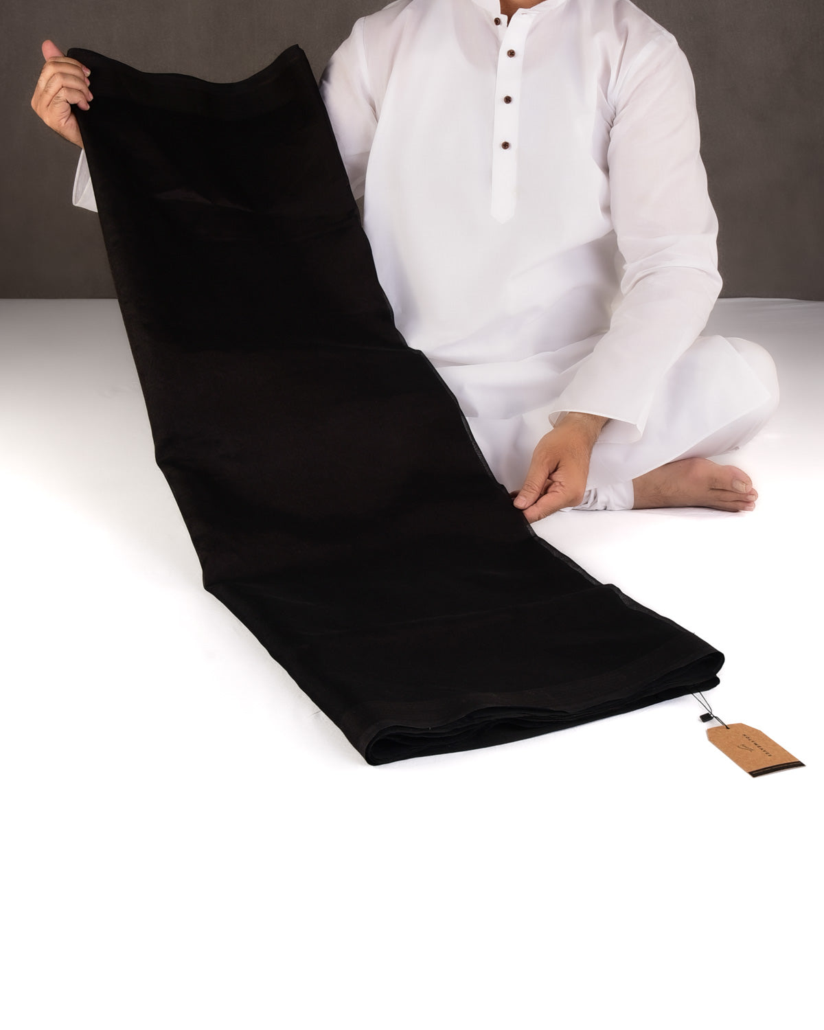 Black WATERMARK Spider Web Brocade Handwoven Kora Tissue Banarasi Saree-HolyWeaves