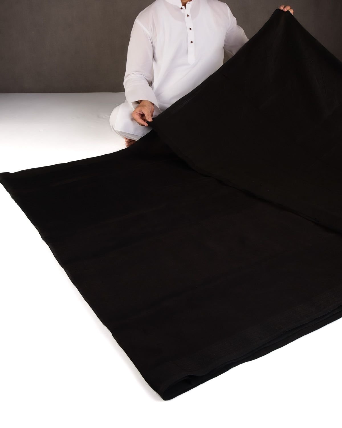 Black WATERMARK Spider Web Brocade Handwoven Kora Tissue Banarasi Saree-HolyWeaves
