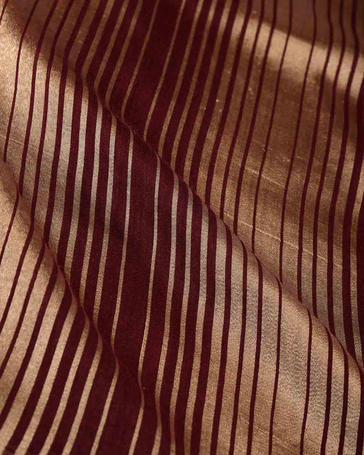 Mahogany Gold Zari Graduated Stripes Brocade Woven Muga Silk Banarasi Saree-HolyWeaves