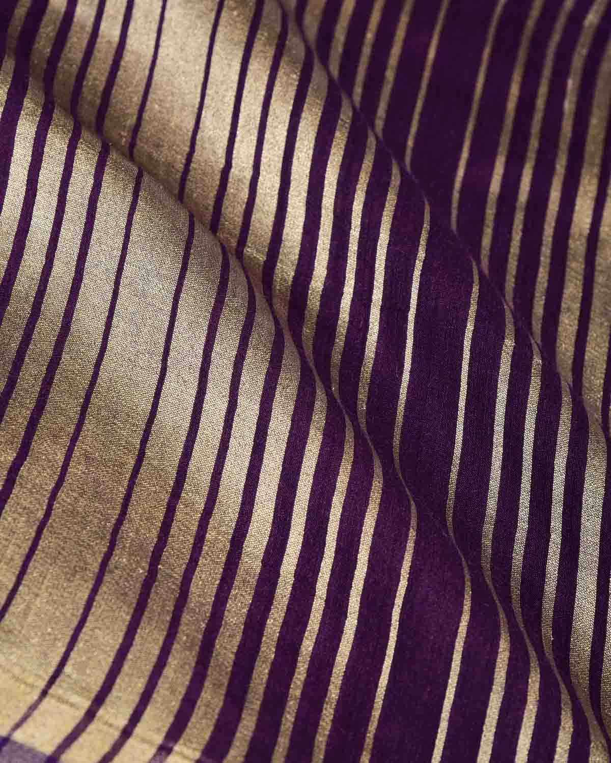 Purple Gold Zari Graduated Stripes Brocade Woven Muga Silk Banarasi Saree
