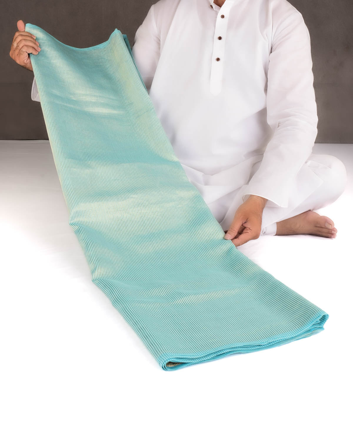 Blue Gold Zari Stripes Brocade Woven Cotton Silk Banarasi Saree with Tissue Blouse Piece