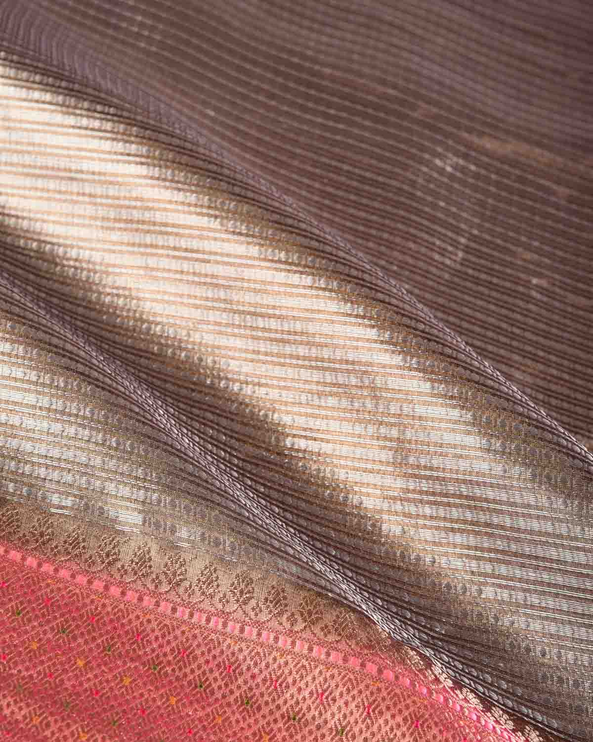 Metallic Brown Gold & Silver Zari Contemporary Brocade Woven Kora Tissue Banarasi Saree