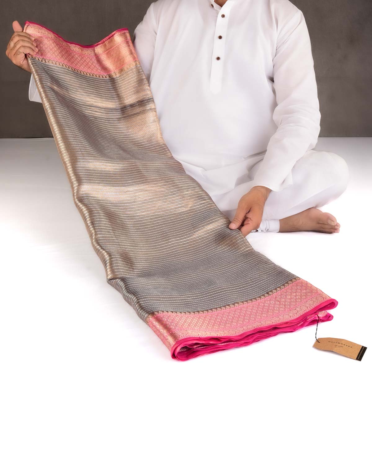 Metallic Brown Gold & Silver Zari Contemporary Brocade Woven Kora Tissue Banarasi Saree