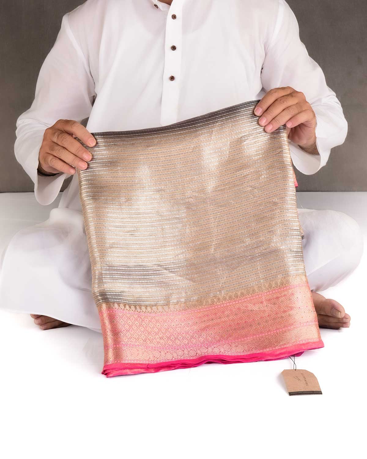Metallic Brown Gold & Silver Zari Contemporary Brocade Woven Kora Tissue Banarasi Saree