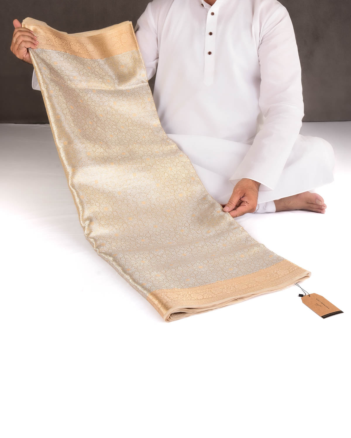 Metallic Gold Zari Kaleidoscopic Brocade Woven Kora Tissue Banarasi Saree