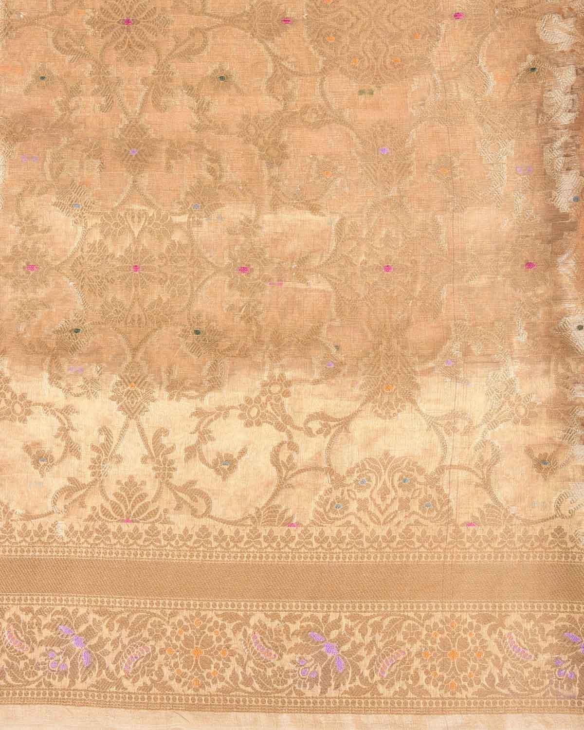 Metallic Gold Zari Floral Meenekari Jaal Brocade Woven Kora Tissue Banarasi Saree