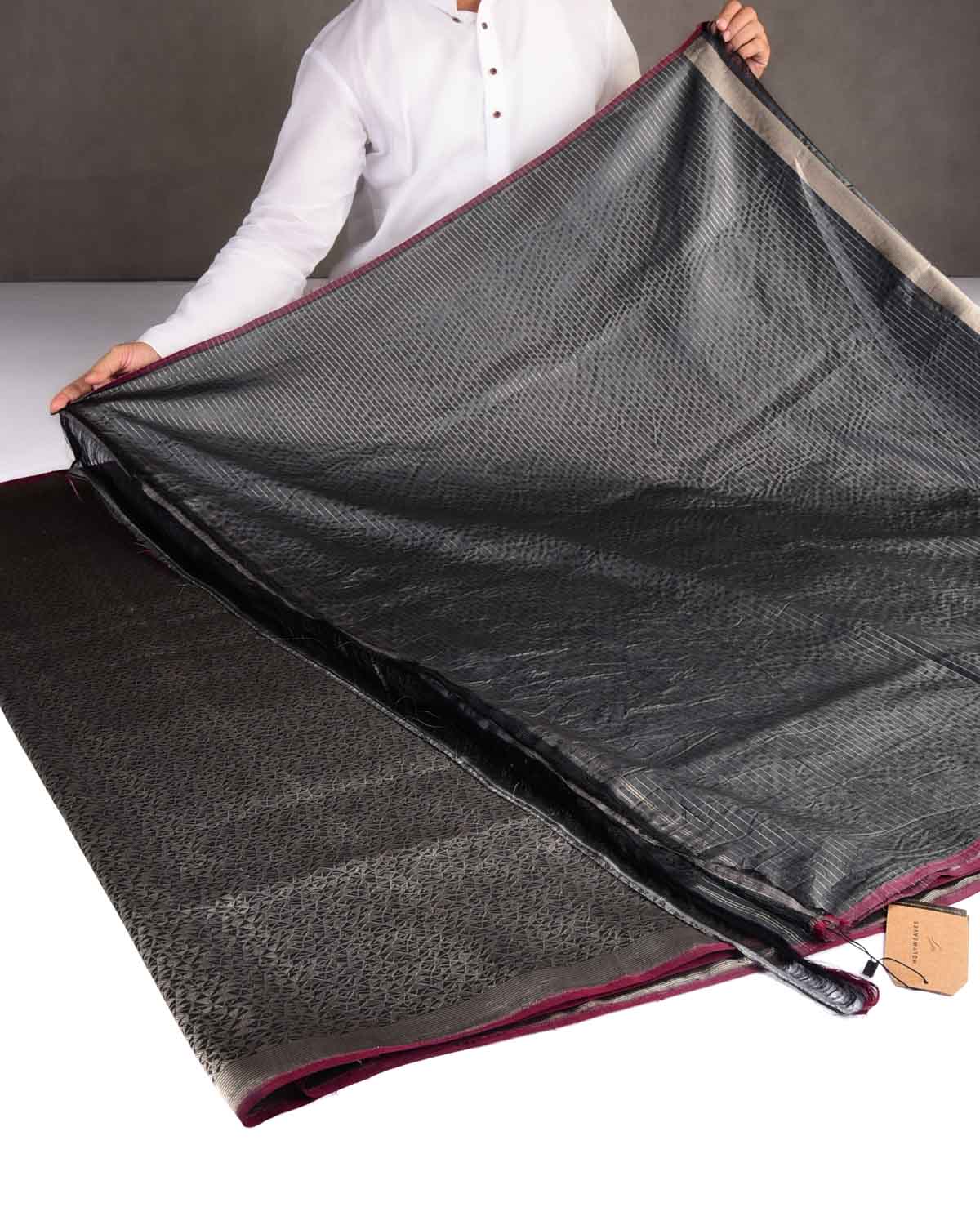 Black Abstract Triangles Geometric Brocade Handwoven Katan Silk Banarasi Saree