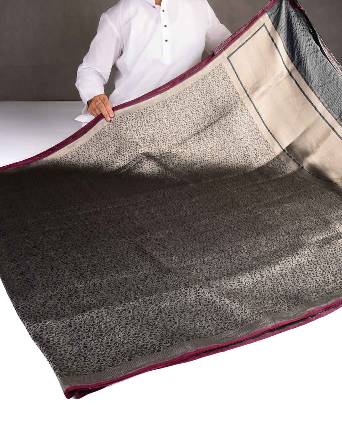 Black Abstract Triangles Geometric Brocade Handwoven Katan Silk Banarasi Saree
