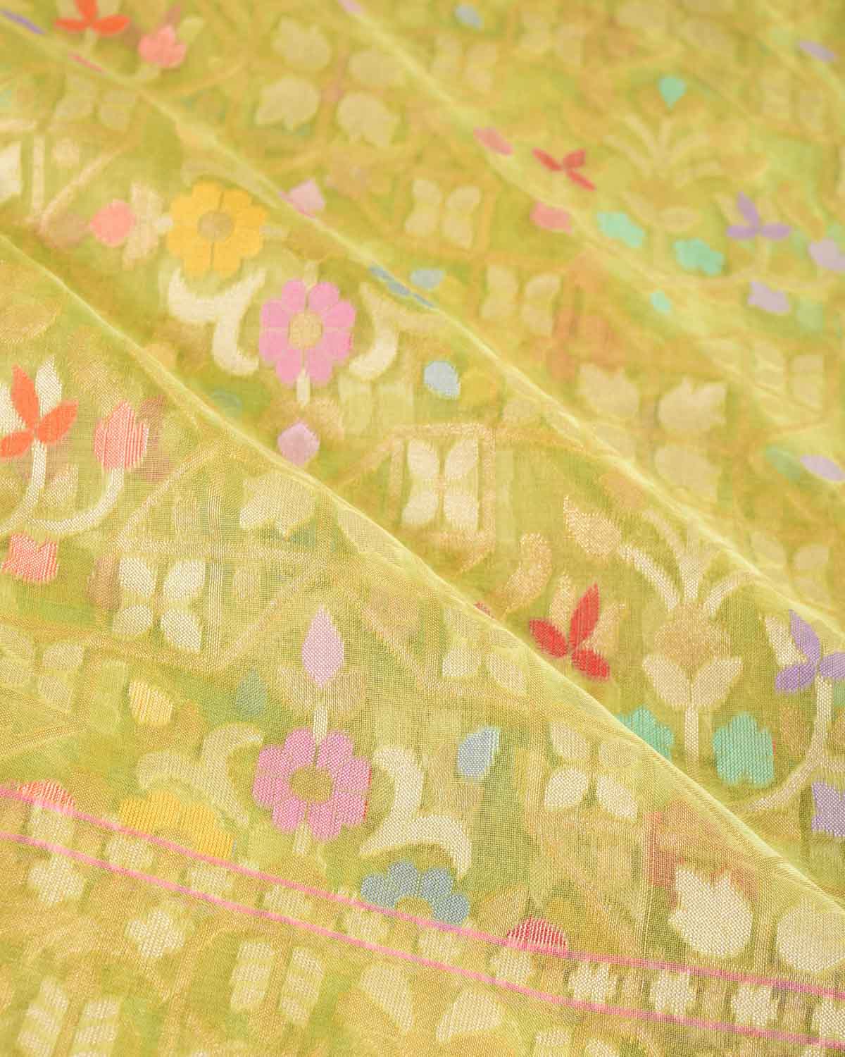Green Sona Rupa Zari and Meenekari Paudi Cutwork Brocade Handwoven Kora Silk Banarasi Saree